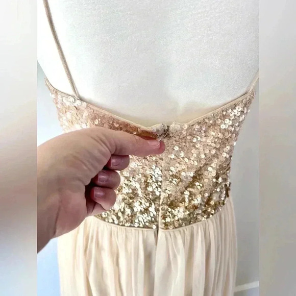 Adrianna Papell Light Pink Ombre Sequins & Tulle Spagetti Strap Gown Size 10 - Picture 9 of 12